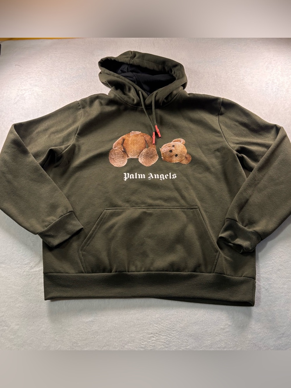 Palm Angels Olive Green Teddy Bear Graphic Hoodie